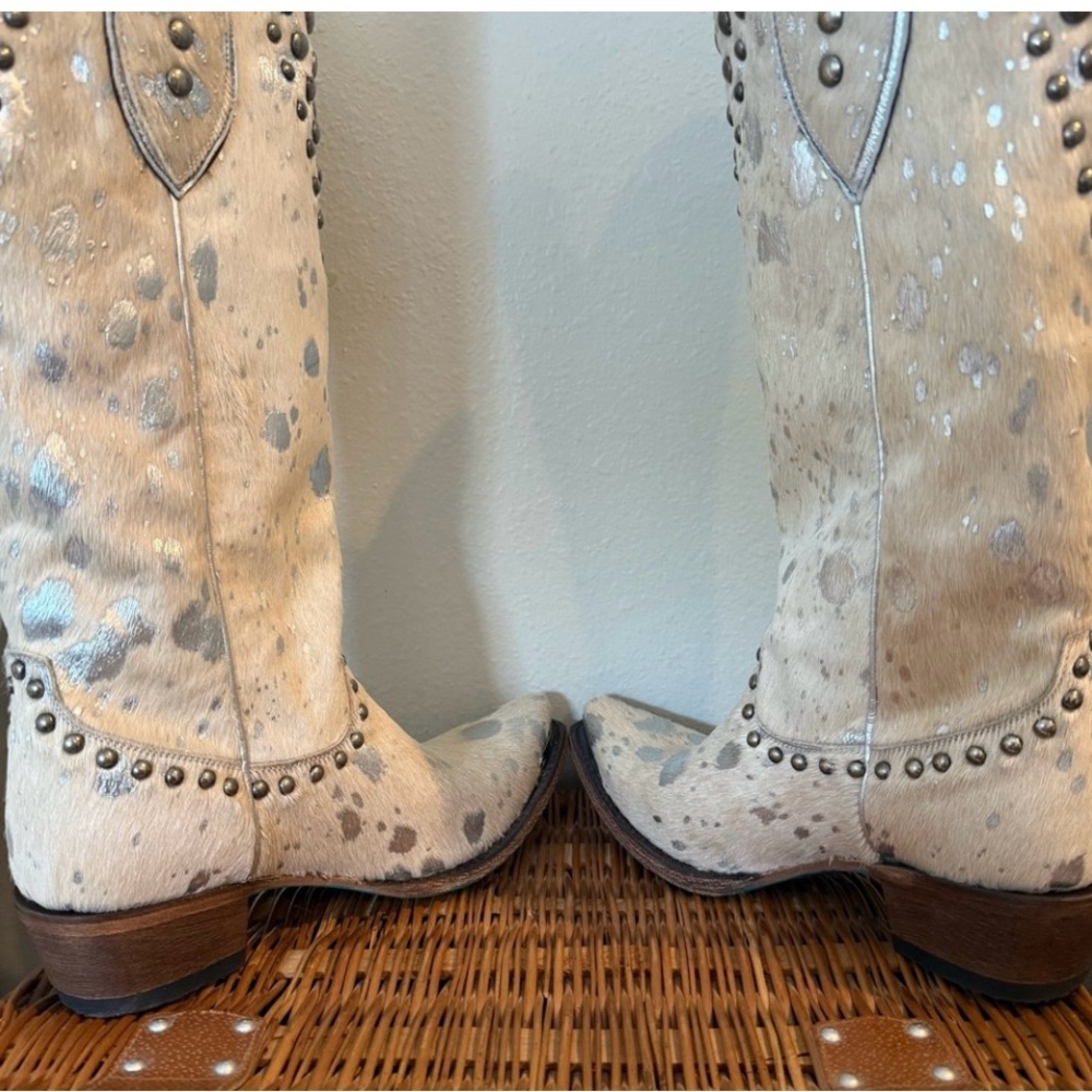 Lane “Wild Hair” off White and Silver Studded Women's Cowboy Boots - Picture 5 of 8